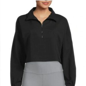 WeWoreWhat​ Cropped 1/4 Zip Pullover Black Sporty Gorpcore Nylon Active Medium